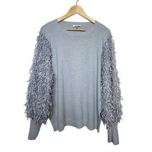 Vintage Sioni XL Fine Knit Cozy Sweater Textured Silver Feather Balloon Sleeves